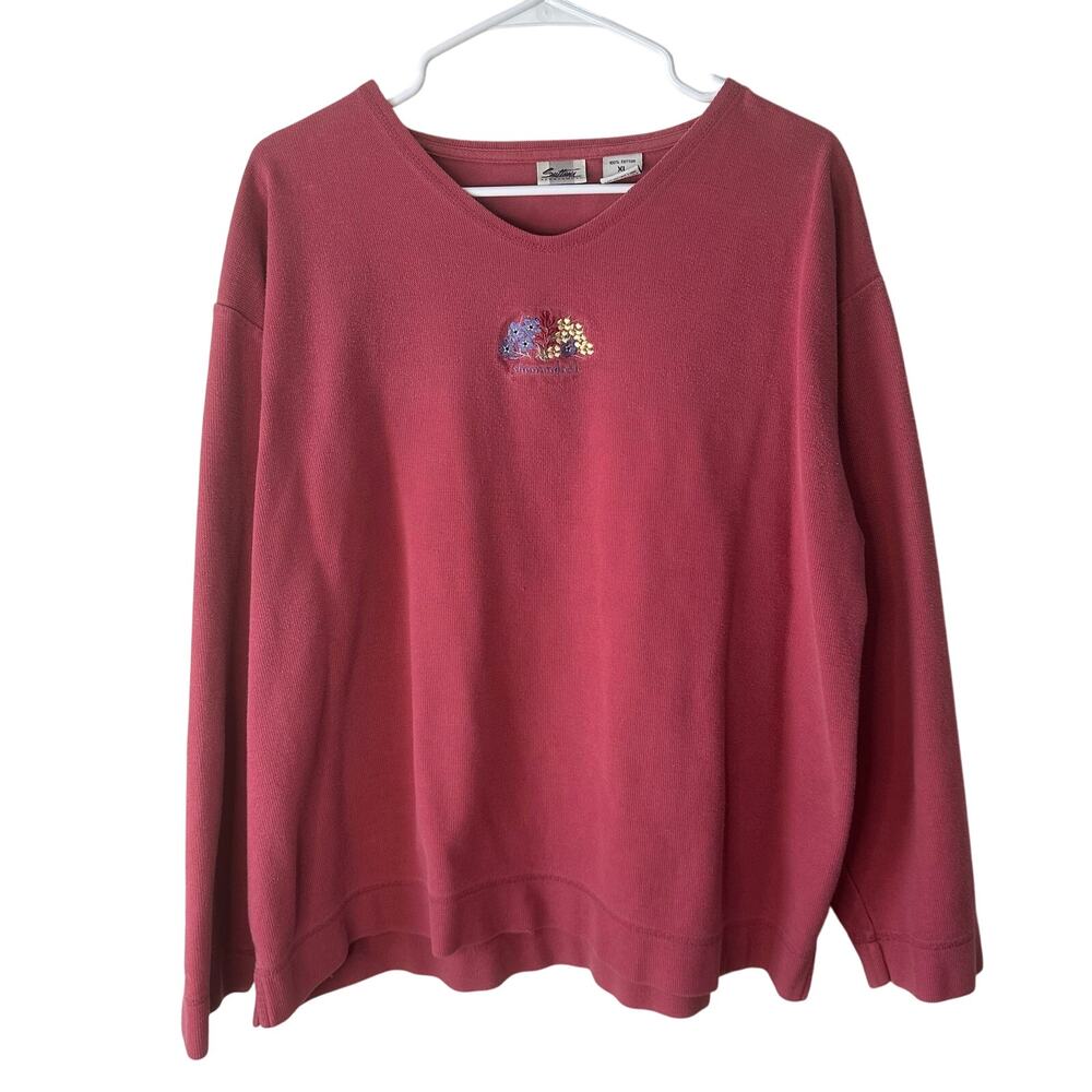 Vintage Sutton Sportswear Embroidered Floral Pink Shenandoah Long Sleeve XL